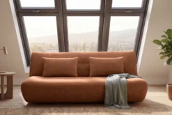 Modernes Schlafsofa ELYPSE 200cm rostbraun Chenillestoff 3-Sitzer Couch inkl. Kissen