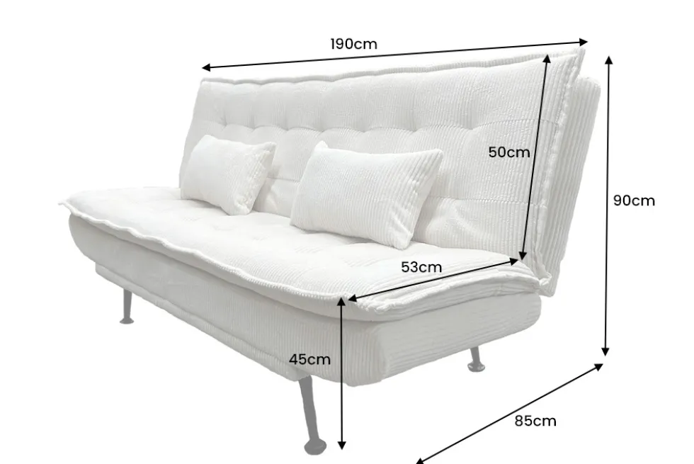 Modernes Schlafsofa JAZZ 190cm beige Cord 3-Sitzer Couch