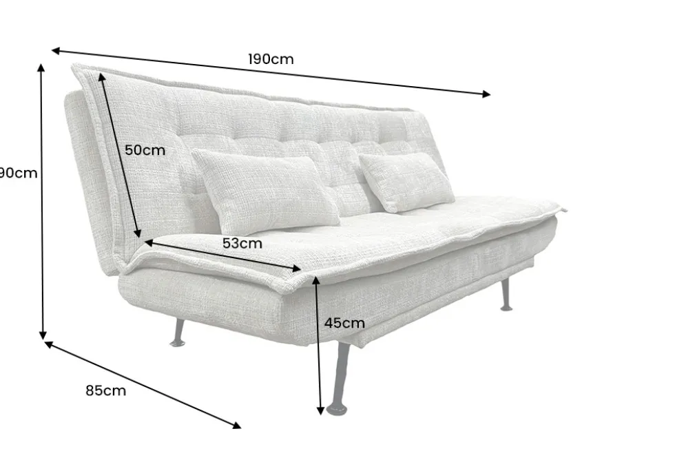 Modernes Schlafsofa JAZZ 190cm champagner beige Chenille 3-Sitzer Couch