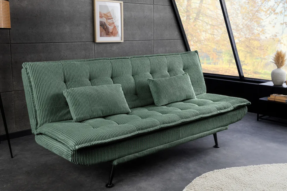 Modernes Schlafsofa JAZZ 190cm grün Cord 3-Sitzer Couch
