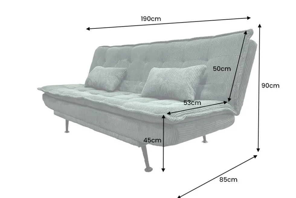 Modernes Schlafsofa JAZZ 190cm grün Cord 3-Sitzer Couch