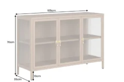 Modernes Sideboard AMSTERDAM 105cm greige gold Riffelglas Metall Vitrine Schrank