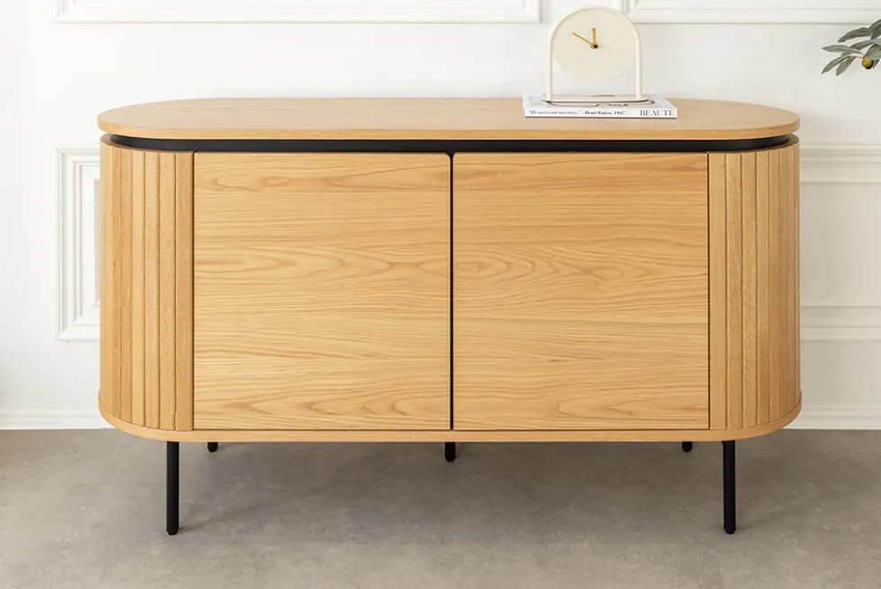 Modernes Sideboard ATELIER 120cm natur Eiche schwarz Metall vier Fächer