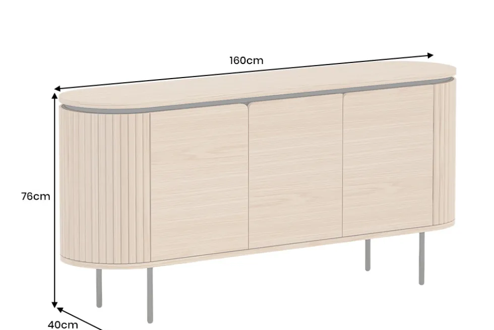 Modernes Sideboard ATELIER 160cm natur Eiche schwarz Metall vier Fächer