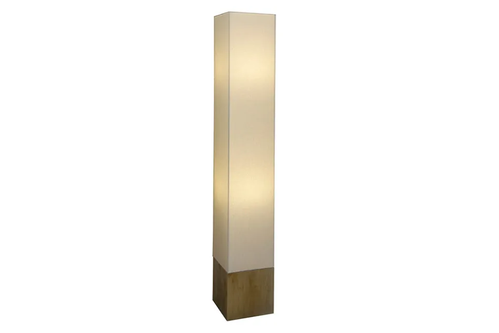 Moderne Stehlampe AGAPUNE 120cm weiß hellbraun Bambusfuß Stoffschirm