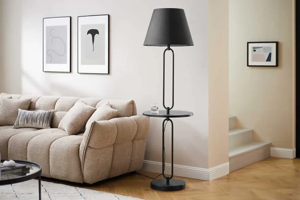 Moderne Stehlampe Beistelltisch SERVANT 175cm schwarz Metall rund