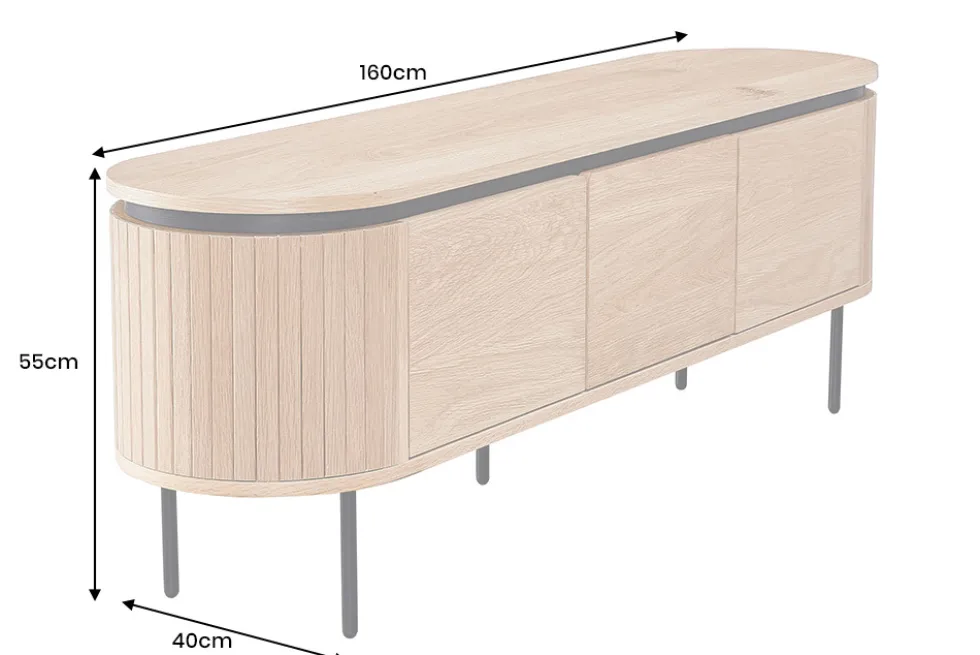 Modernes TV-Board ATELIER 160cm natur Eiche schwarz Metall Lowboard