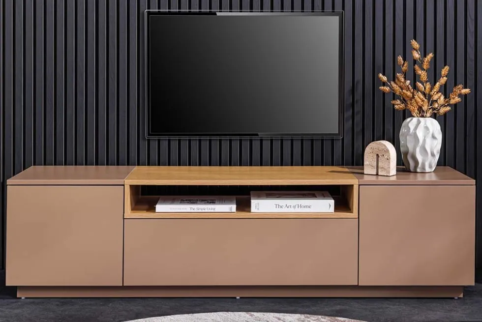 Modernes TV-Board LOFT 160cm natur grau beige greige drei Fächer Schublade