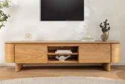 Modernes TV-Board OAK GRAIN 200cm natur Eichenholz zwei Fächer mit Schubladen