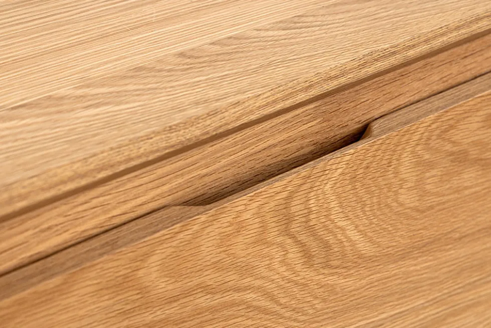 Modernes TV-Board OAK GRAIN 200cm natur Eichenholz zwei Fächer mit Schubladen