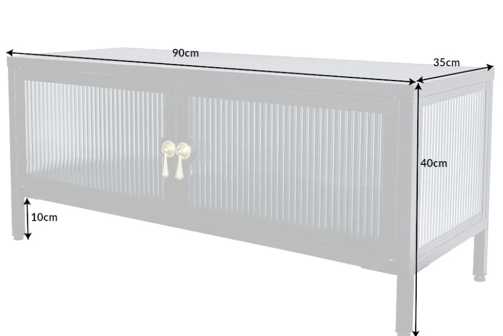 Modernes TV-Lowboard AMSTERDAM 90cm schwarz gold Riffelglas Metall Vitrine Schrank