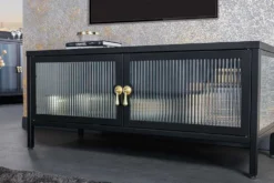 Modernes TV-Lowboard AMSTERDAM 90cm schwarz gold Riffelglas Metall Vitrine Schrank