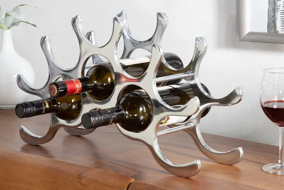Modernes Weinregal FLAME 48cm silber für 10 Flaschen Flaschenhalter
