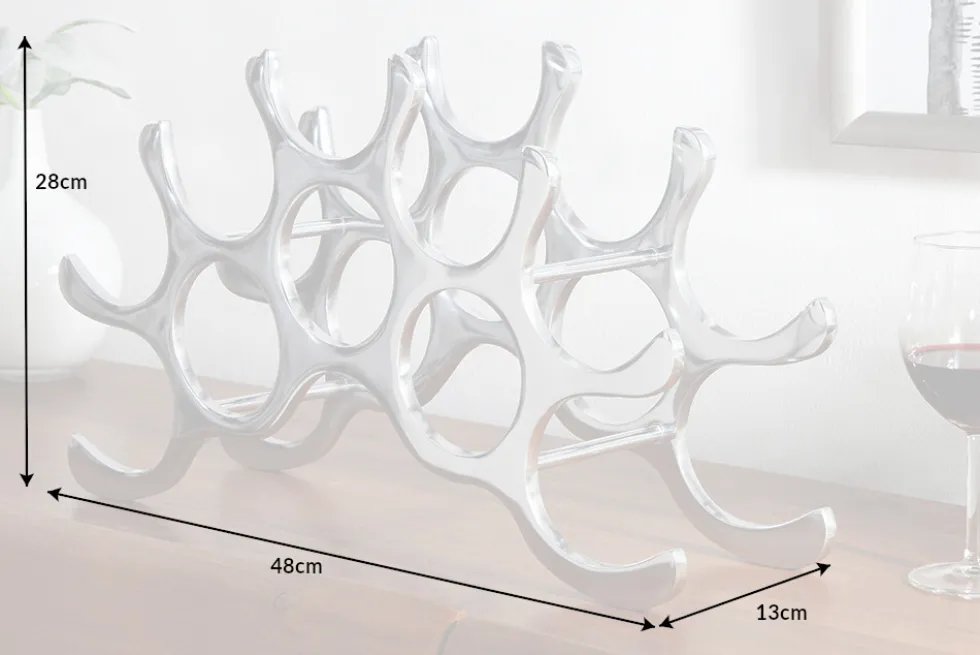 Modernes Weinregal FLAME 48cm silber für 10 Flaschen Flaschenhalter