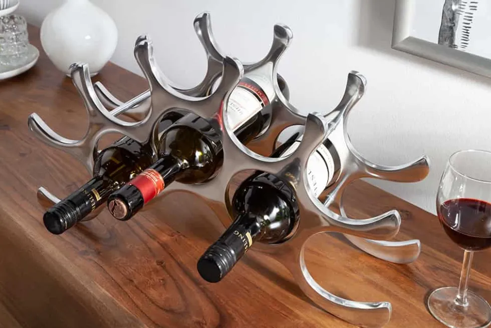Modernes Weinregal FLAME 48cm silber für 10 Flaschen Flaschenhalter