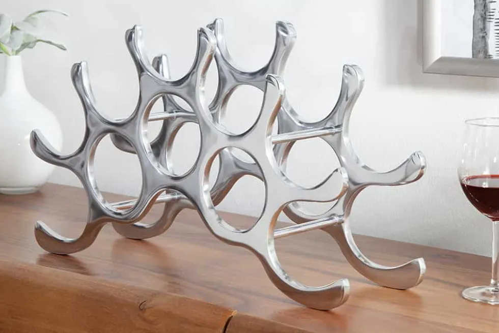 Modernes Weinregal FLAME 48cm silber für 10 Flaschen Flaschenhalter