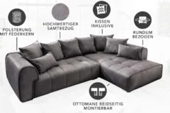 Modernes XXL Ecksofa CLAN 320cm anthrazit Samt Bigsofa inkl. Kissen