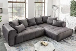 Modernes XXL Ecksofa CLAN 320cm anthrazit Samt Bigsofa inkl. Kissen