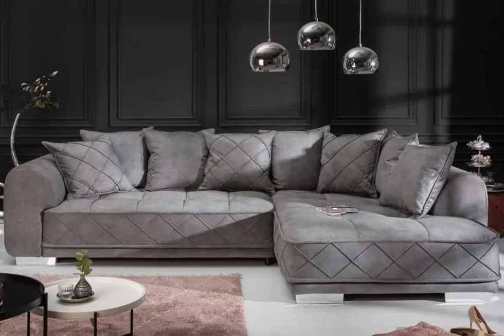 Modernes XXL Ecksofa DECADENCIA 320cm silbergrau Samt Bigsofa inkl. Kissen