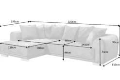 Modernes XXL Ecksofa DECADENCIA 320cm silbergrau Samt Bigsofa inkl. Kissen
