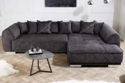 Modernes XXL Ecksofa DECADENCIA 320cm dunkelgrau Samt Bigsofa inkl. Kissen