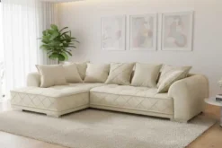 Modernes XXL Ecksofa DECADENCIA 320cm beige Samt Bigsofa inkl. Kissen
