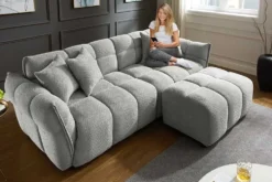 Modernes XXL Sofa CLOUD 260cm grau Bouclé Bigsofa Federkern inkl. Kissen