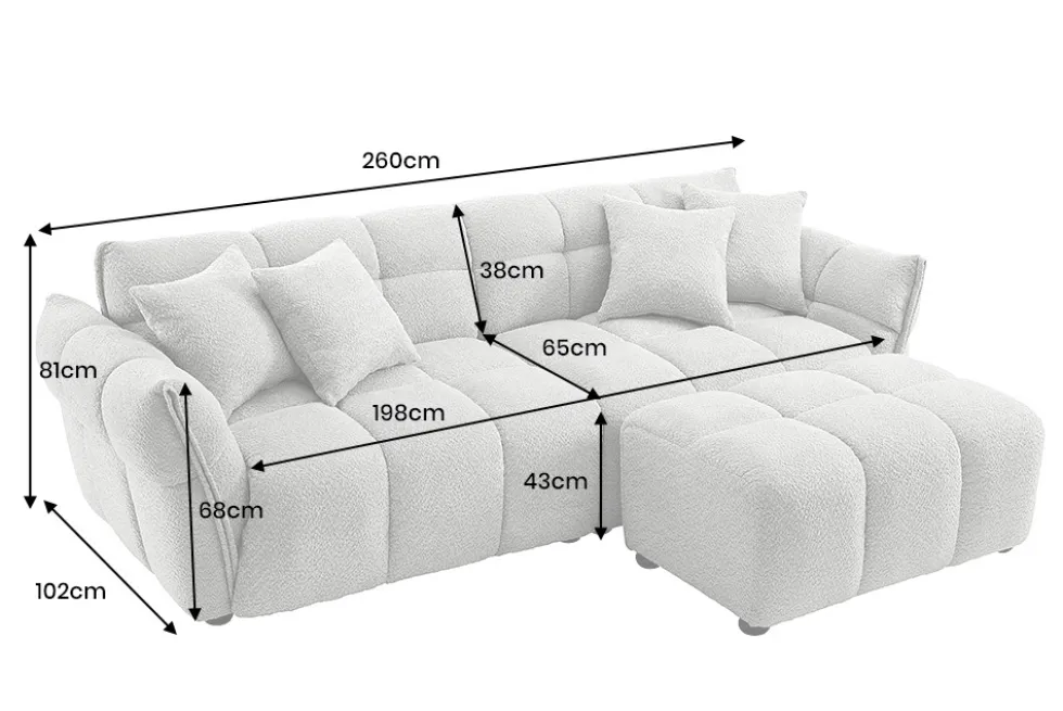 Modernes XXL Sofa CLOUD 260cm grau Bouclé Bigsofa Federkern inkl. Kissen