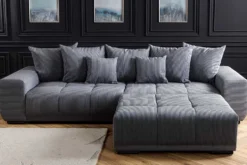 Modernes XXL Sofa ELEGANCIA 285cm anthrazit Cord inklusive Kissen Bigsofa
