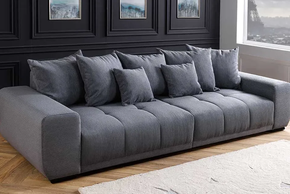 Modernes XXL Sofa ELEGANCIA 285cm anthrazit Cord inklusive Kissen Bigsofa