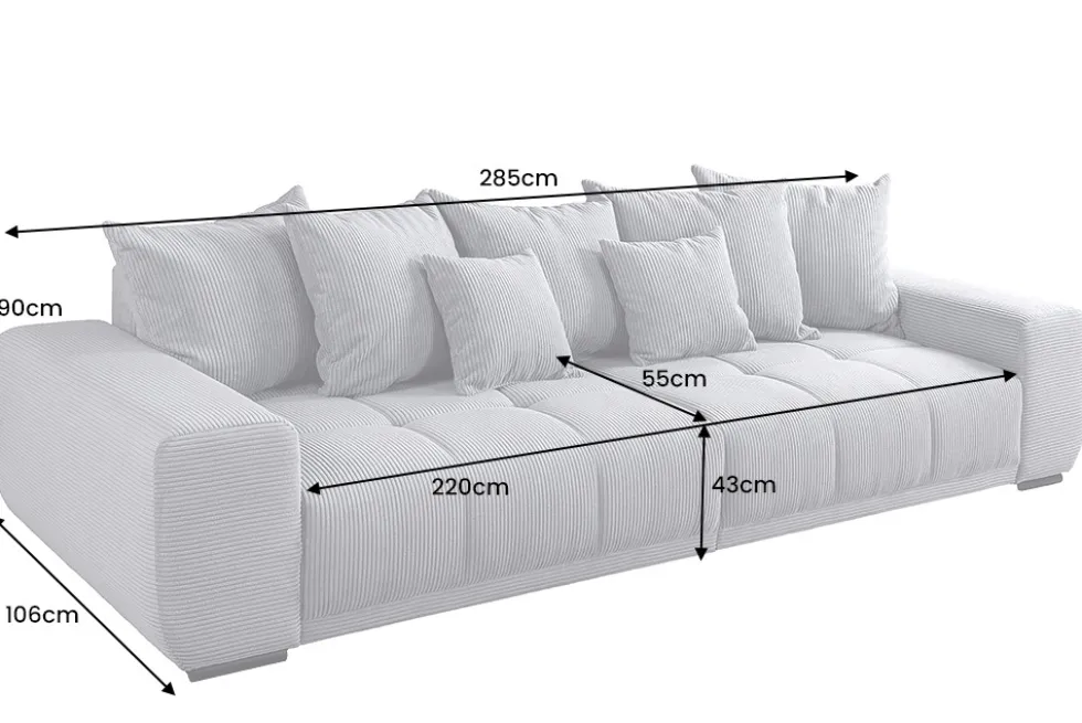 Modernes XXL Sofa ELEGANCIA 285cm champagner beige Cord inklusive Kissen Bigsofa