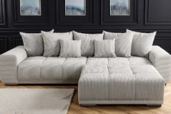 Modernes XXL Sofa ELEGANCIA 285cm champagner beige Cord inklusive Kissen Bigsofa