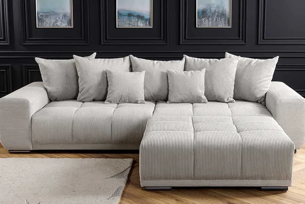 Modernes XXL Sofa ELEGANCIA 285cm champagner beige Cord inklusive Kissen Bigsofa