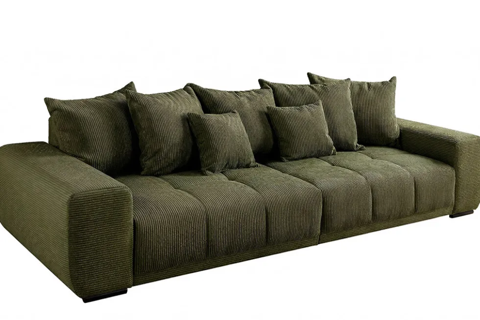Modernes XXL Sofa ELEGANCIA 285cm grün Cord Federkern inklusive Kissen Bigsofa