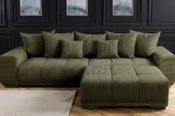 Modernes XXL Sofa ELEGANCIA 285cm grün Cord Federkern inklusive Kissen Bigsofa