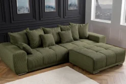 Modernes XXL Sofa ELEGANCIA 285cm grün Cord Federkern inklusive Kissen Bigsofa