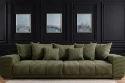Modernes XXL Sofa ELEGANCIA 285cm grün Cord Federkern inklusive Kissen Bigsofa
