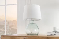 Moderne Tischlampe CLASSIC 45cm transparent recyceltes Glas weiß Stoffschirm