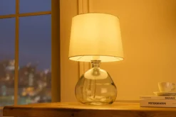 Moderne Tischlampe CLASSIC 45cm transparent recyceltes Glas weiß Stoffschirm