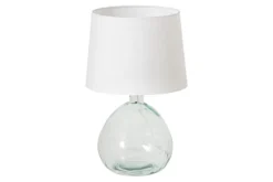Moderne Tischlampe CLASSIC 45cm transparent recyceltes Glas weiß Stoffschirm