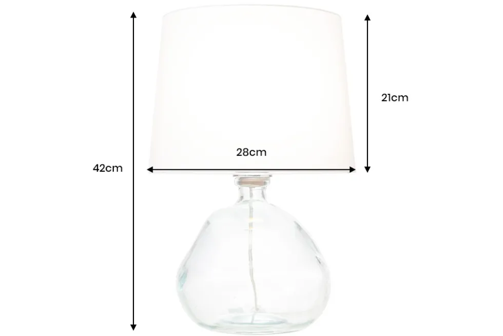 Moderne Tischlampe CLASSIC 45cm transparent recyceltes Glas weiß Stoffschirm