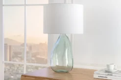 Moderne Tischlampe CLASSIC 60cm transparent recyceltes Glas weiß Stoffschirm