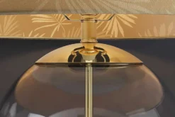 Moderne Tischlampe CLASSICO 60cm transparent Glas weiß gold Leinenschirm