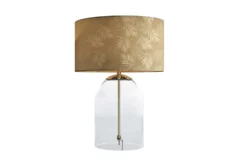 Moderne Tischlampe CLASSICO 60cm transparent Glas weiß gold Leinenschirm