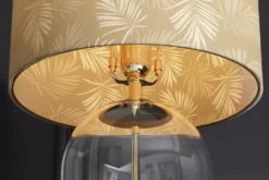 Moderne Tischlampe CLASSICO 50cm transparent Glas weiß gold Leinenschirm