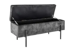 Moderne Truhenbank LOFT 100cm grau Samt Sitzbank mit Stauraum gespolstert schwarz Metall
