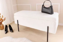 Moderne Truhenbank LOFT 100cm weiß Bouclé Sitzbank mit Stauraum gepolstert schwarz Metall