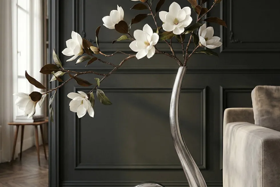 Moderne Vase WAVE XL 106cm silber Aluminium poliert Dekoration