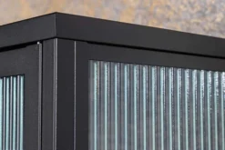 Moderne Vitrine AMSTERDAM 160cm schwarz gold Riffelglas Metall Highboard Schrank