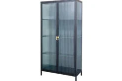 Moderne Vitrine AMSTERDAM 160cm schwarz gold Riffelglas Metall Highboard Schrank